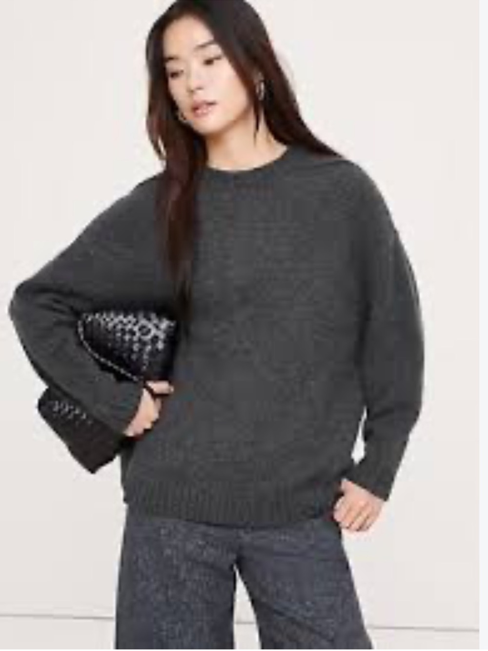 Banana Republic Extra Fine Merino Wool Blend Sweater Gray L EUC Minimalist Chic